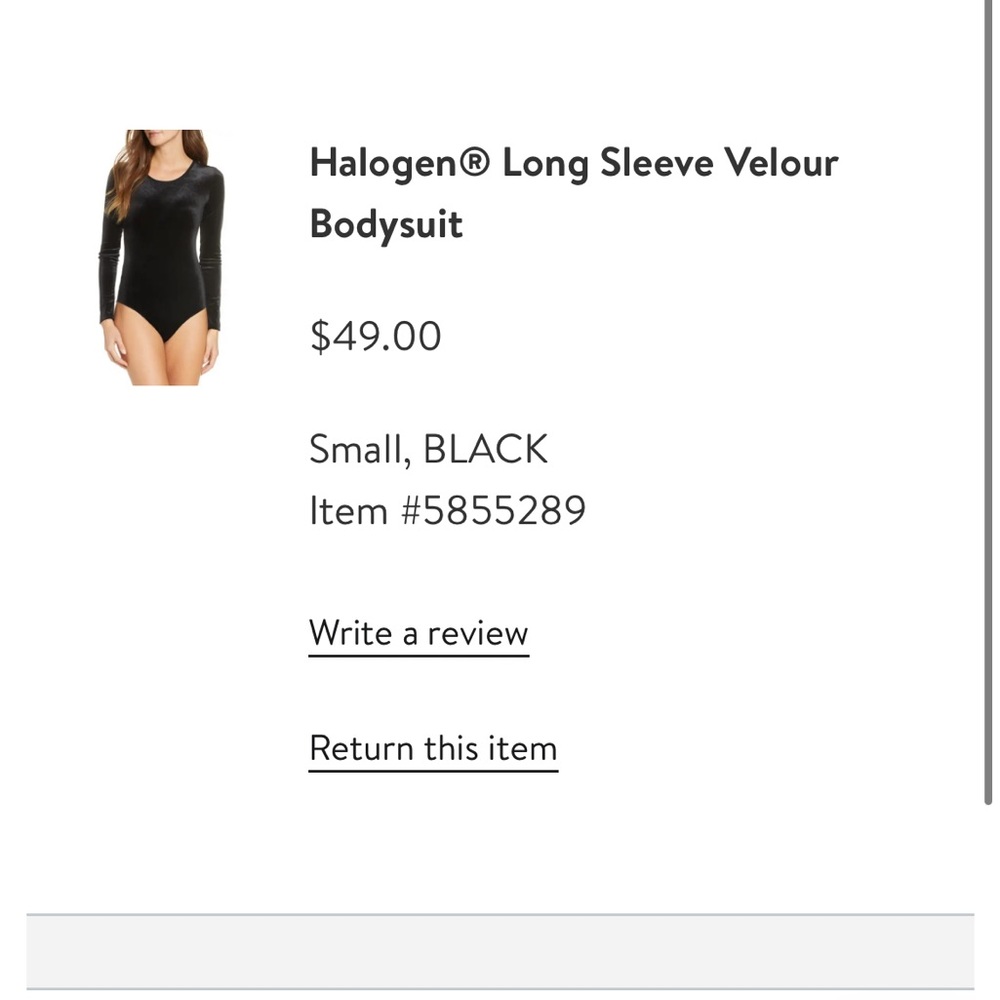 Black velour long sleeve body suit